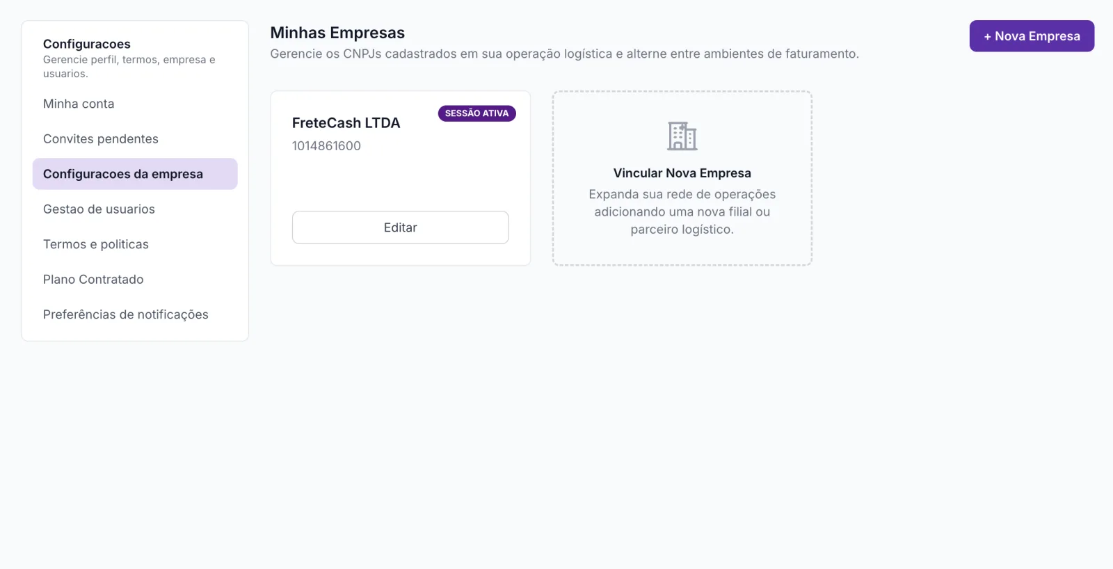FreteCash - gestão multi-empresa